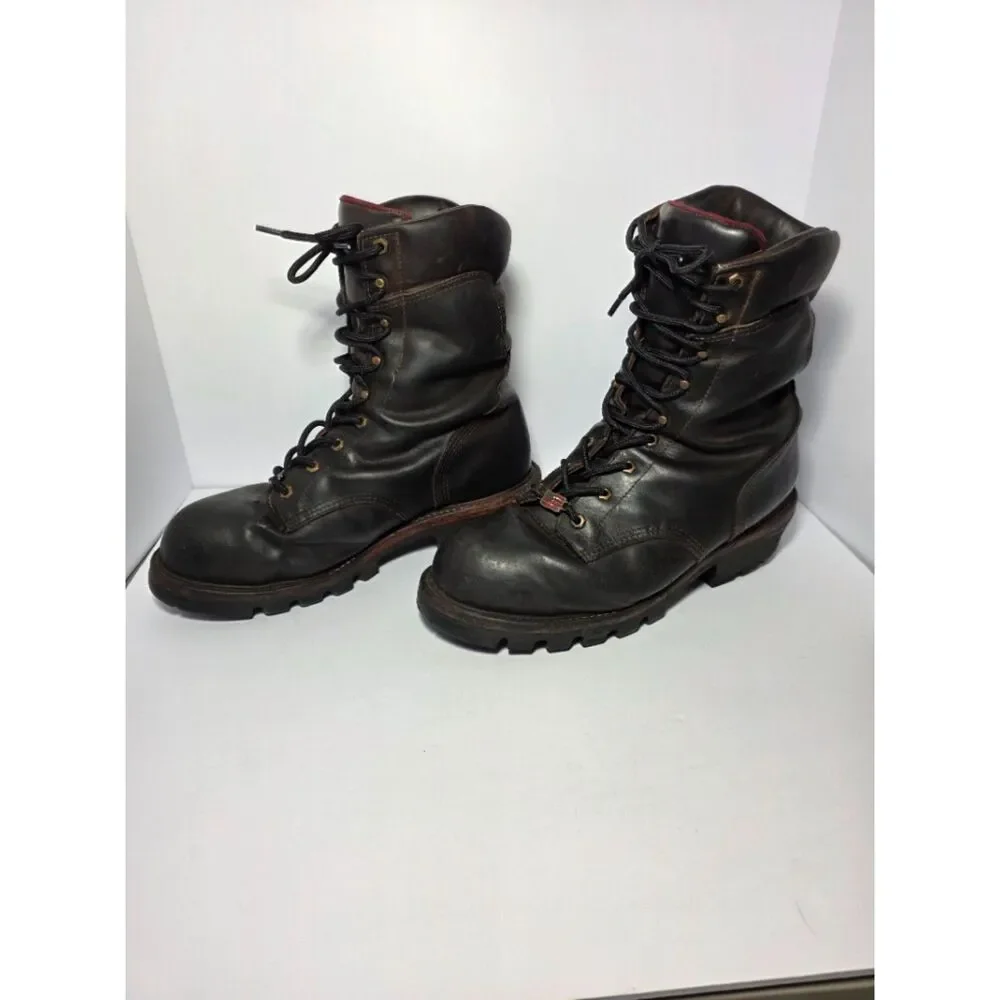 Vintage Chippewa USA Super Logger Boots Mens 10 Insulated Steel Toe Vibram Brown